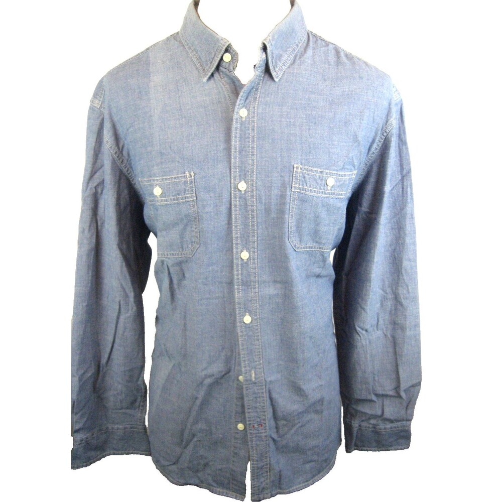Mens Madison Traders Blue 100% Cotton Chambray LS Work Shirt sz XL